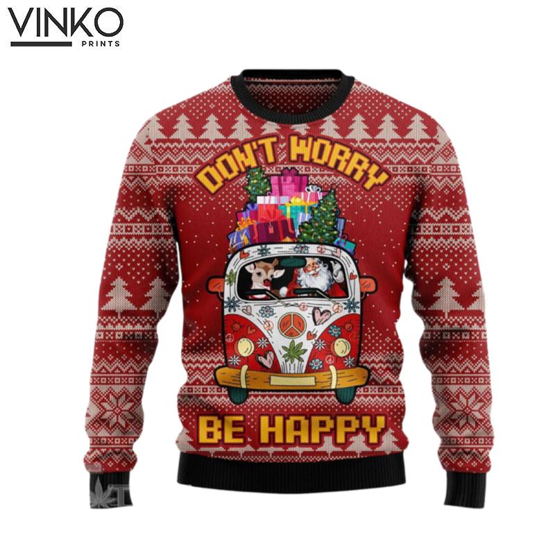 Hippie Vans Don't Worry Be Happy Ugly Christmas Sweater