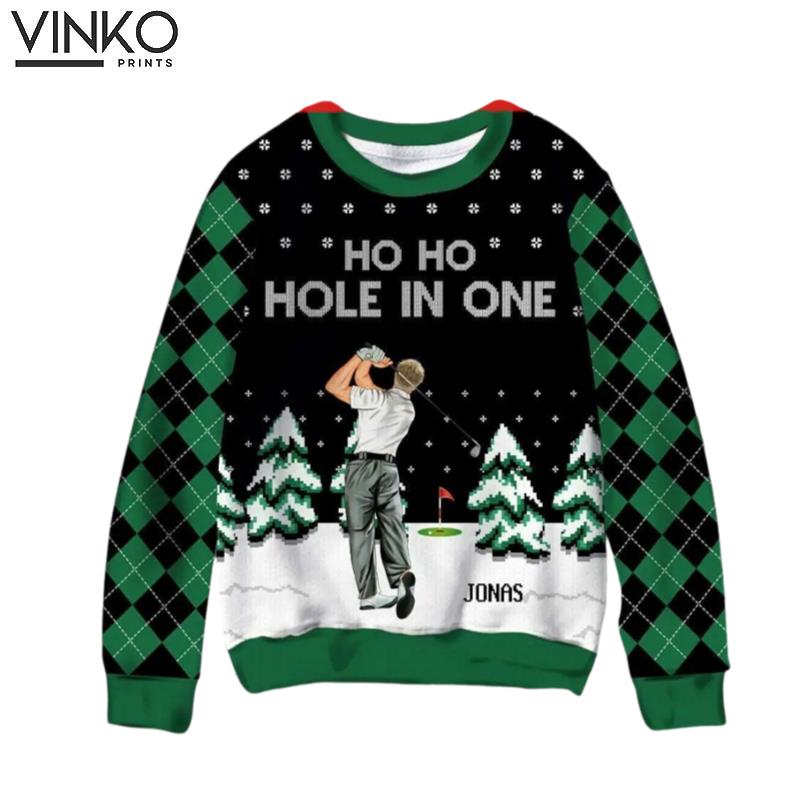 Ho Ho Hole In One Personalized Custom Golfers Ugly Christmas Sweater