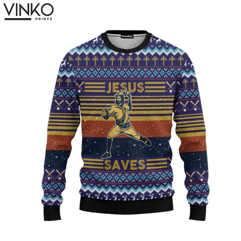 Hobby Baseball Jesus Save Ugly Christmas Sweater