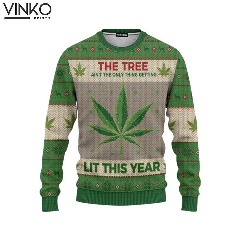 Hobby New Lit This Year Weed Ugly Christmas Sweater