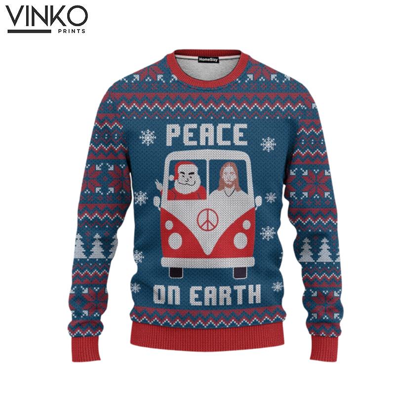 Hobby Peace On Earth Santa Claus And Jesus In The Car Ugly Christmas Sweater