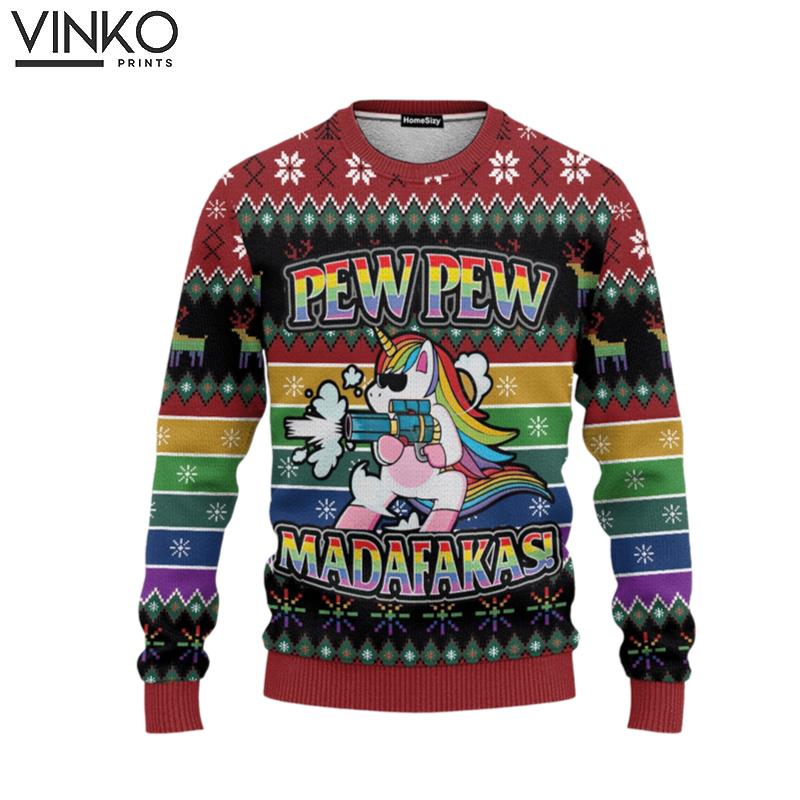 Hobby Unicorn LGBT Pew Pew Ugly Christmas Sweater