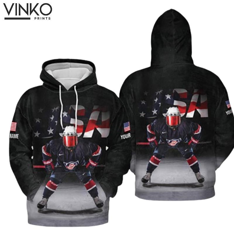 Hockey Usa Flag Custom Name Hoodie