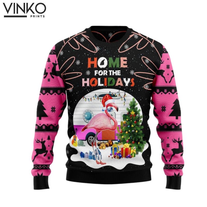 Home For The Holidays Flamingo Ugly Christmas Sweater