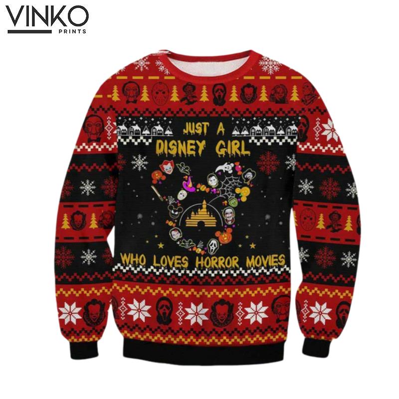 Horror Just A Disney Girl Loves Horror Movie Ugly Christmas Sweater