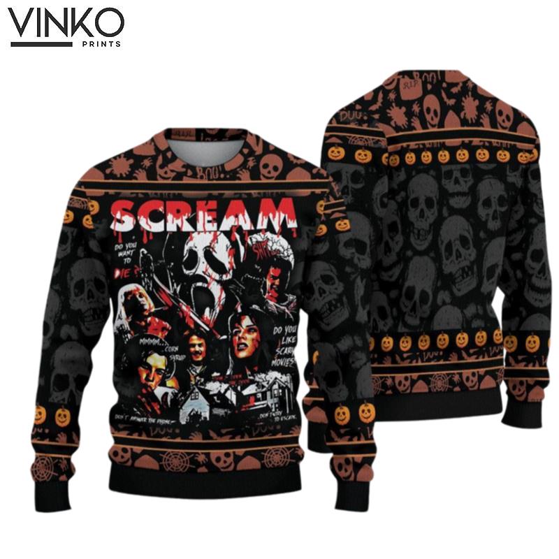 Horror Scream Movie Characters Halloween Christmas Ugly Christmas Sweater