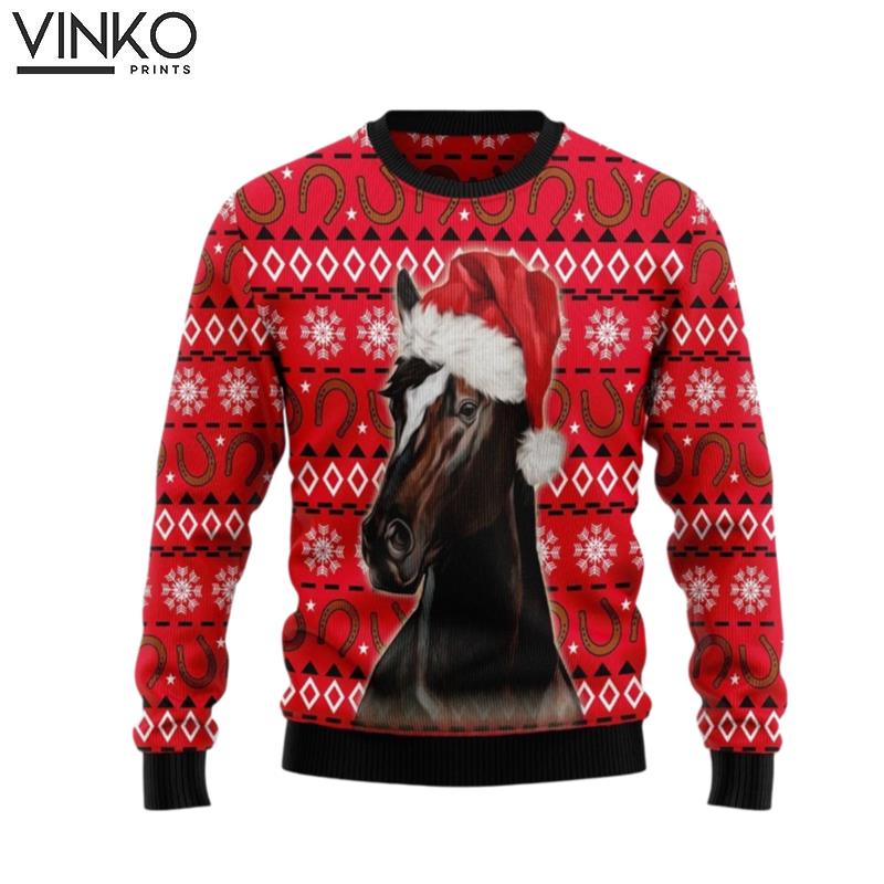 Horse And Horseshoe Pattern Perfect Outfit For Christmas Winter New Year Of Horse Lovers Ugly Christmas Sweater