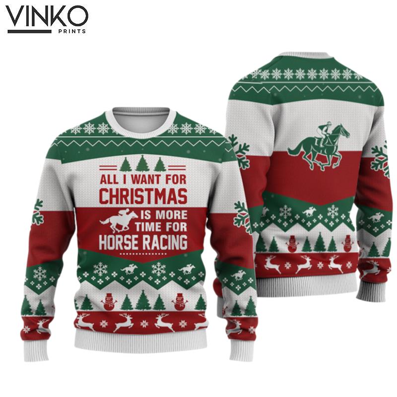 Horse Racing All I Want For Christmas Knitted Print Noel Christmas Signature Ugly Christmas Sweater