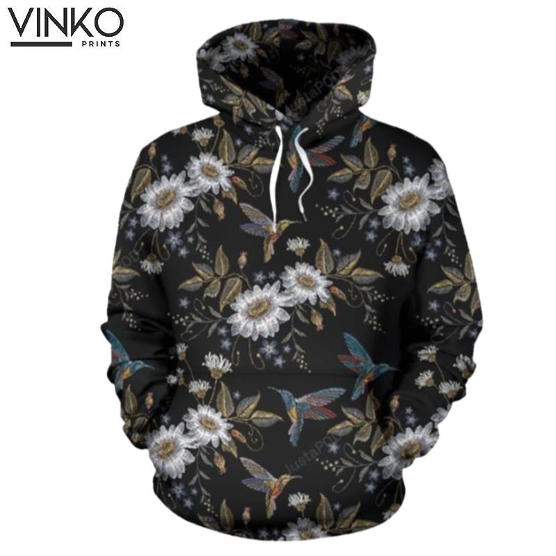 Hummingbird With Embroidery Themed Hoodie