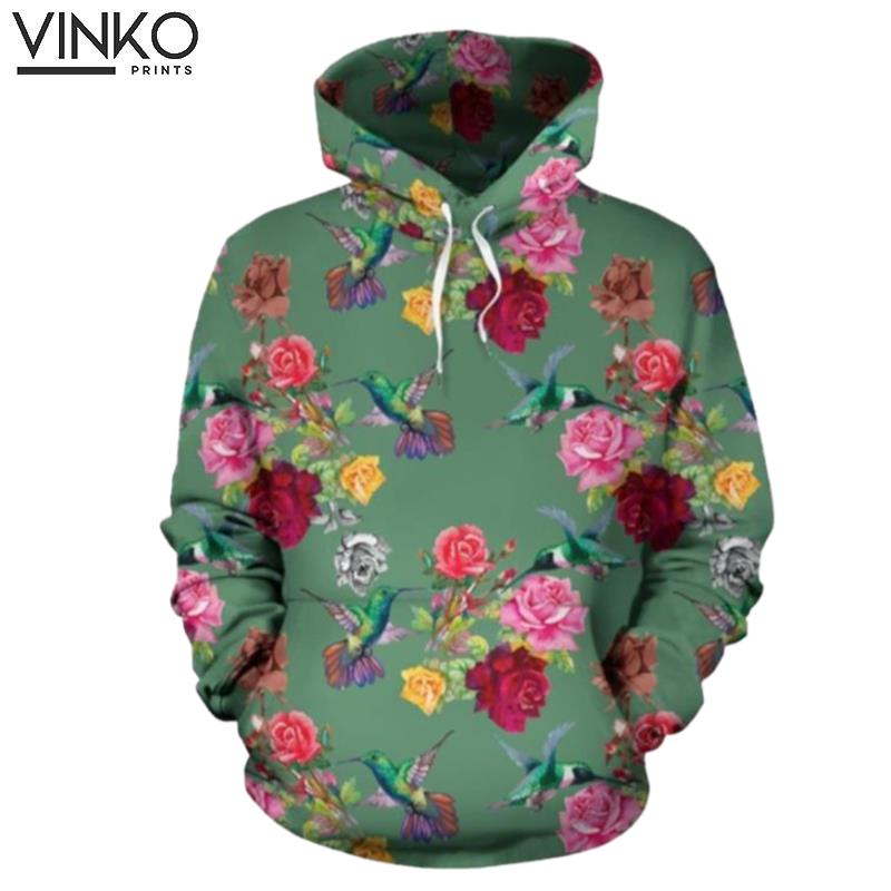 Hummingbird With Rose Themed Hoodie