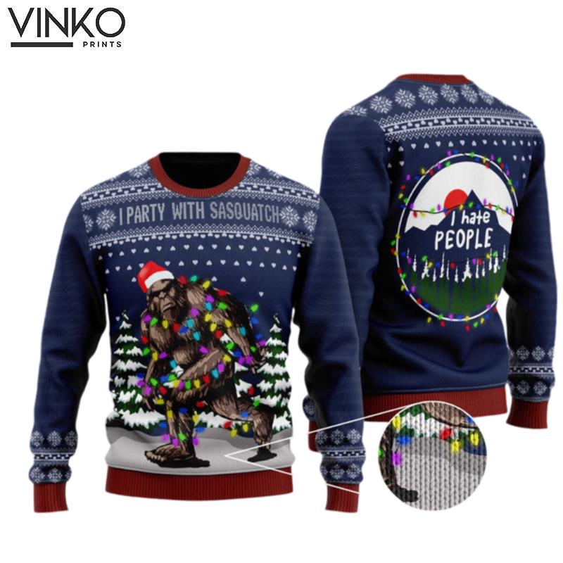 I Party With Sasquatch Camping Christmas Ugly Christmas Sweater