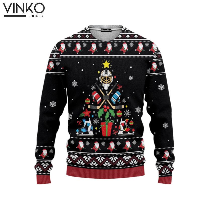 Ice Hockey Christmas Tree Ugly Christmas Sweater