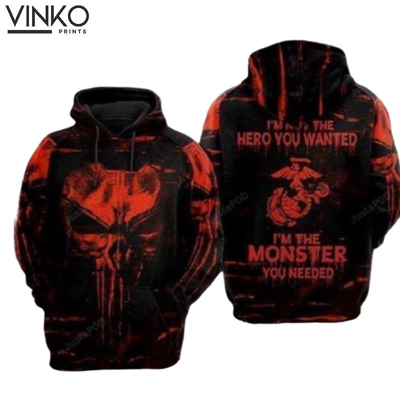 Im Not Hero You Wanted Im The Monster You Needed American Marines Skull Hoodie