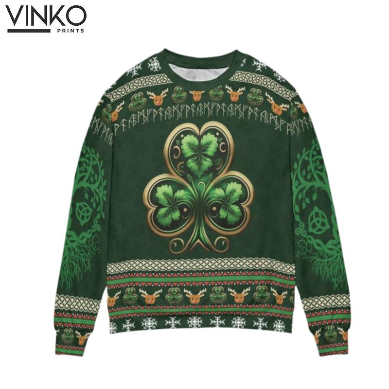 Ireland Celtic Shamrock Happy St Patricks Day Ugly Christmas Sweater