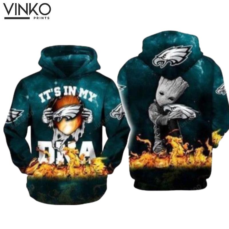 Its My Dna Philadelphia Eagles Baby Groot Ripped Hoodie