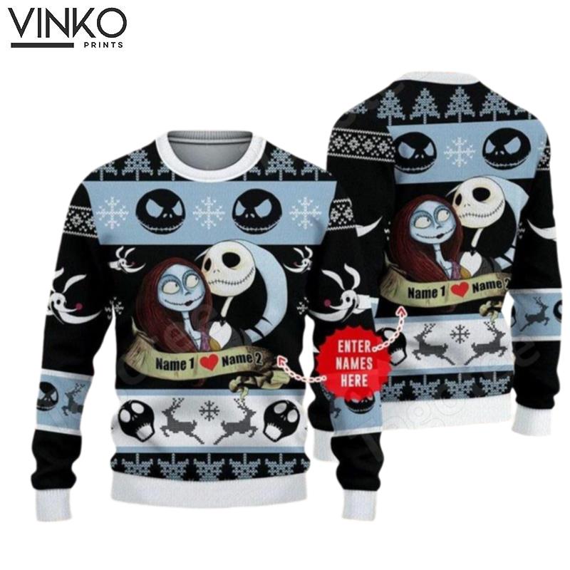 Jack And Sally Nightmare Before Jack Skellington Ugly Christmas Sweater