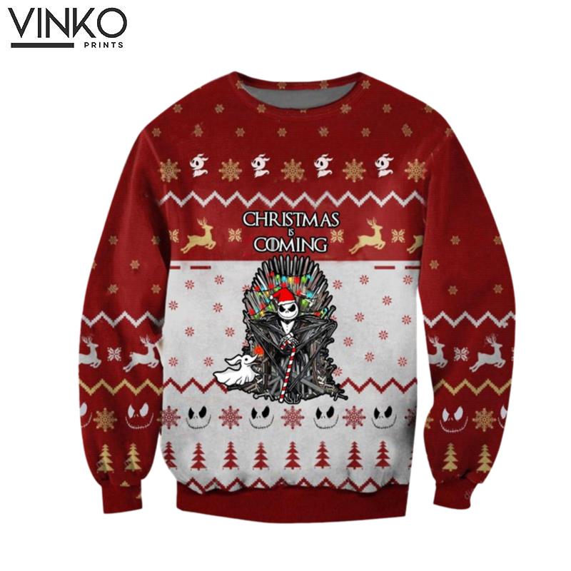 Jack Skellington Christmas Is Coming Ugly Christmas Sweater