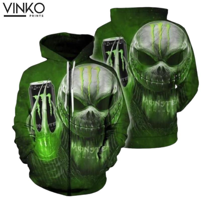 Jack Skellington Holds Green Monster Energy Hoodie