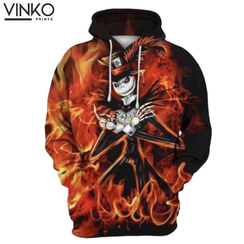 Jack Skellington On Fire Halloween Horror Movie Hoodie