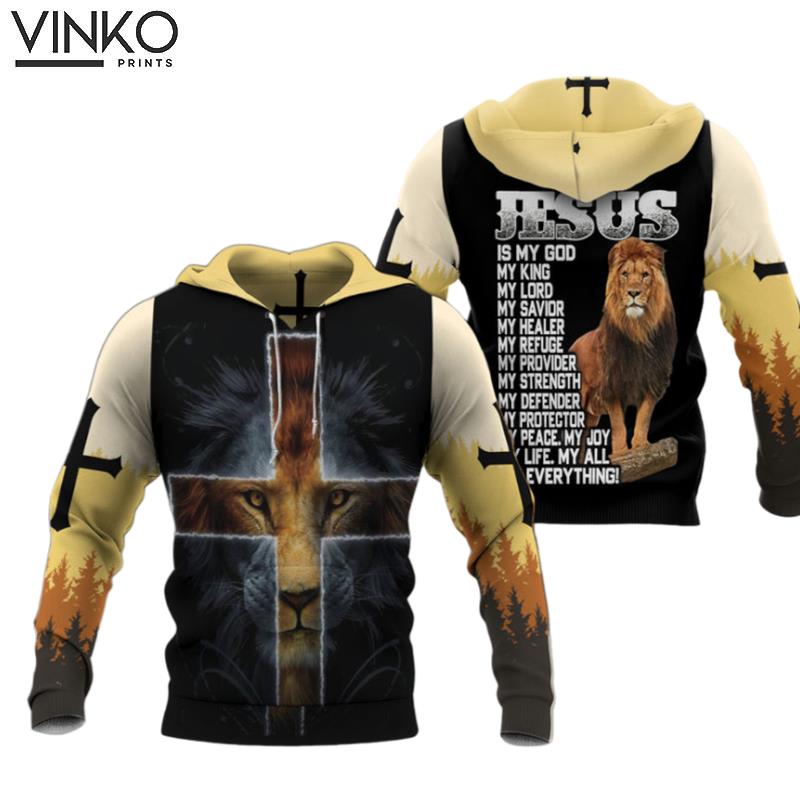 Jesus Is God King Lord Savior Lion Jesus Cross Hoodie