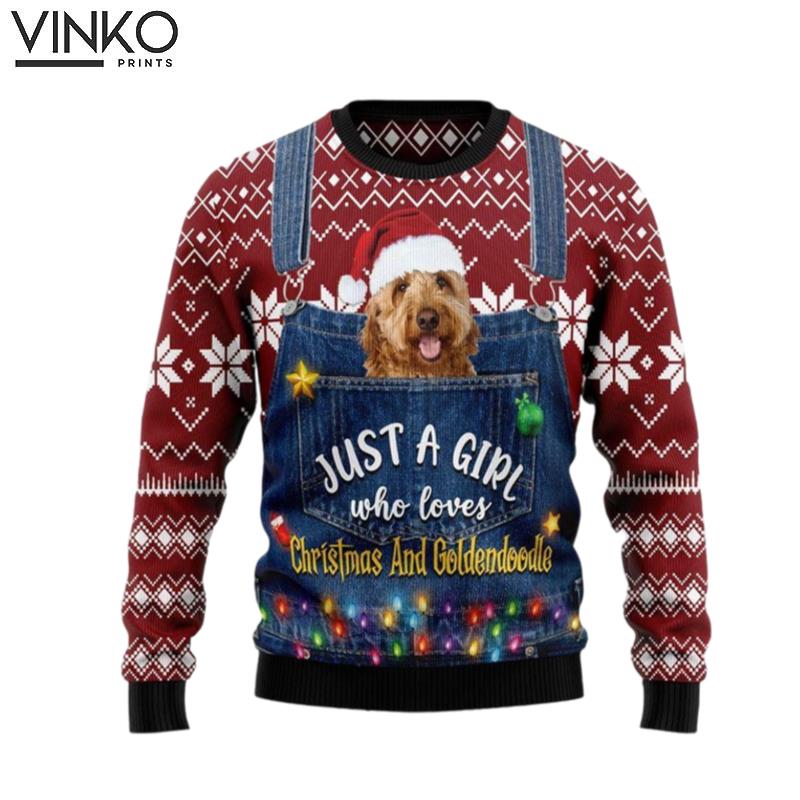 Just A Girl Who Loves Christmas And Goldendoodle Pet Lover Ugly Christmas Sweater