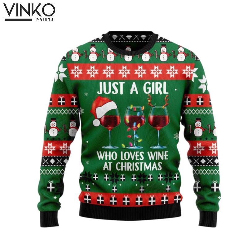 Just A Girl With Wine for wine lover Ugly Christmas Sweater