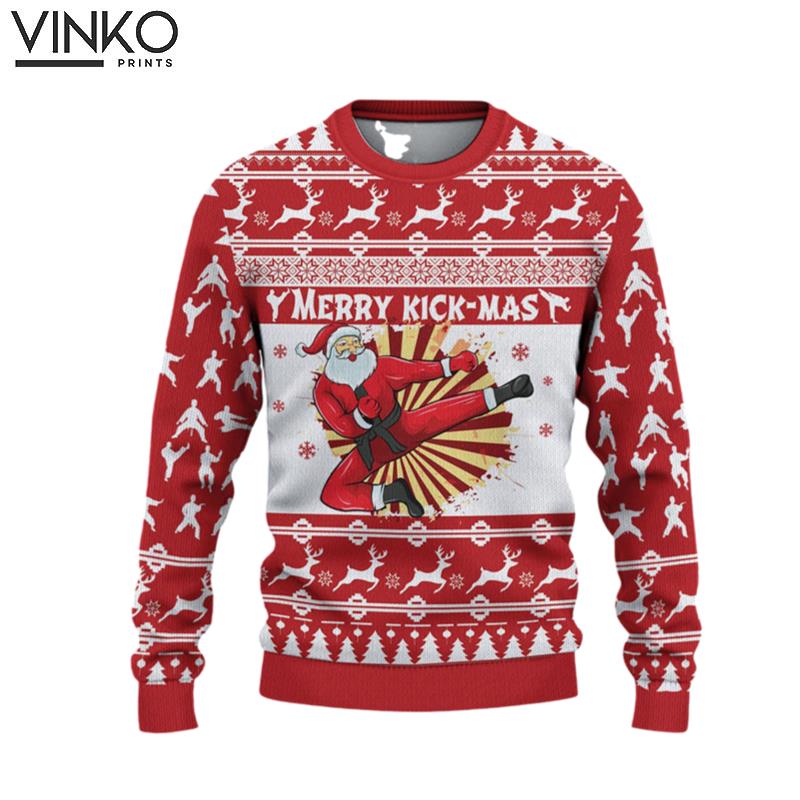 Karate Santa Merry Kick mas 3D Ugly Christmas Sweater