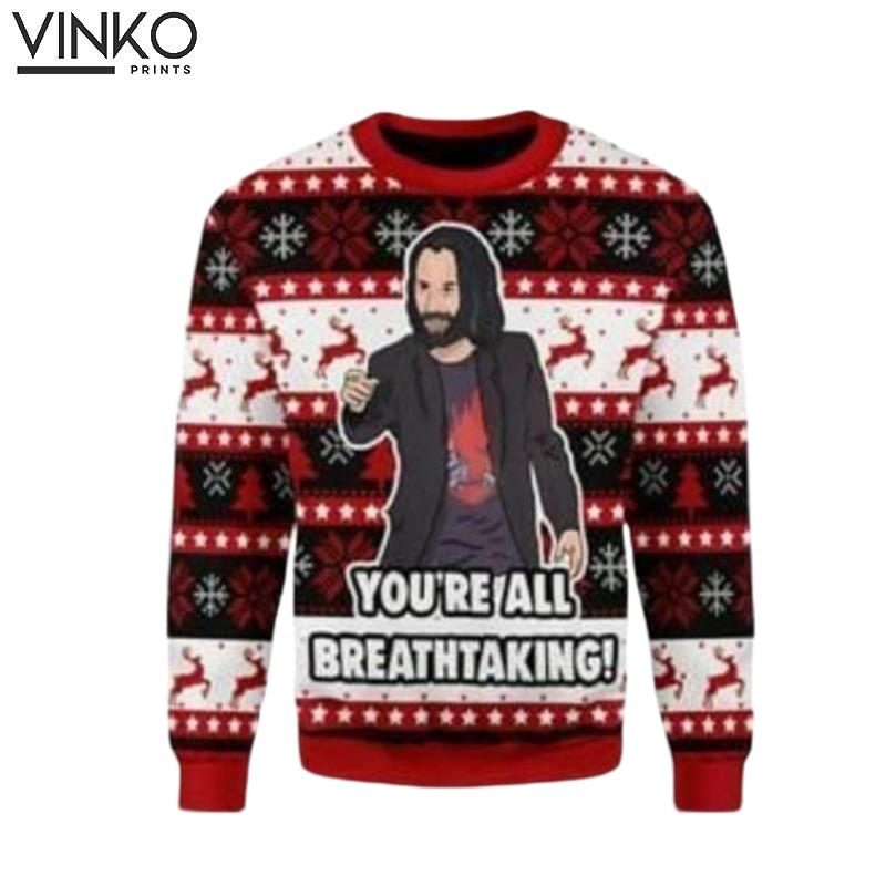 Keanu Reeves Meme Unisex Hoodie All Over Printed Ugly Christmas Sweater