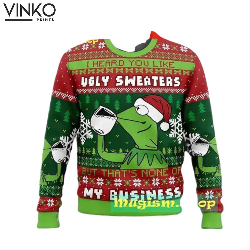 Kermit Frog Muppet Christmas 3D Ugly Christmas Sweater