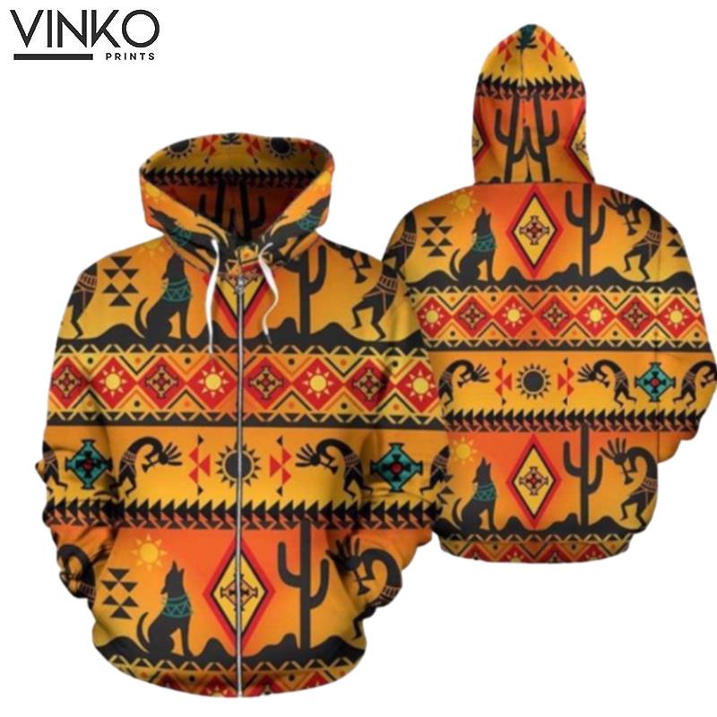 Kokopelli Myth Yellow Native American Up Hoodie