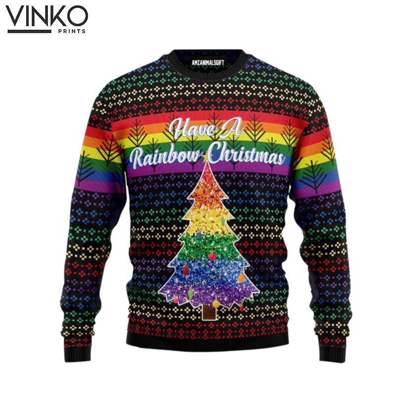 LGBT Rainbow Christmas Tree Have A Rainbow Friends LGBT Ugly Christmas Sweater