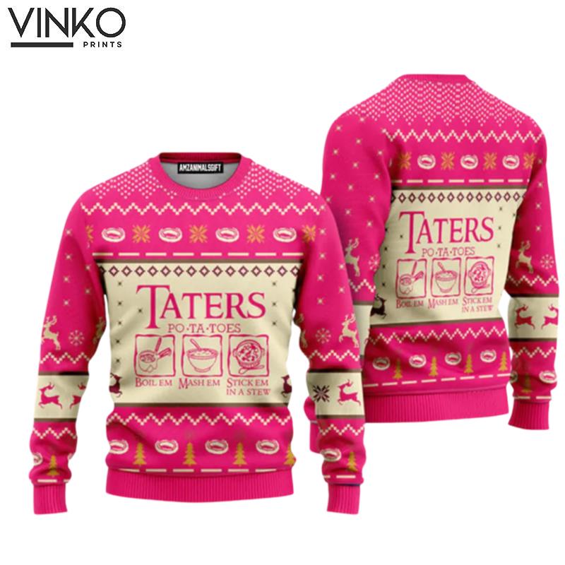 LOTR Potatoes Taters Pink Urly Ugly Christmas Sweater