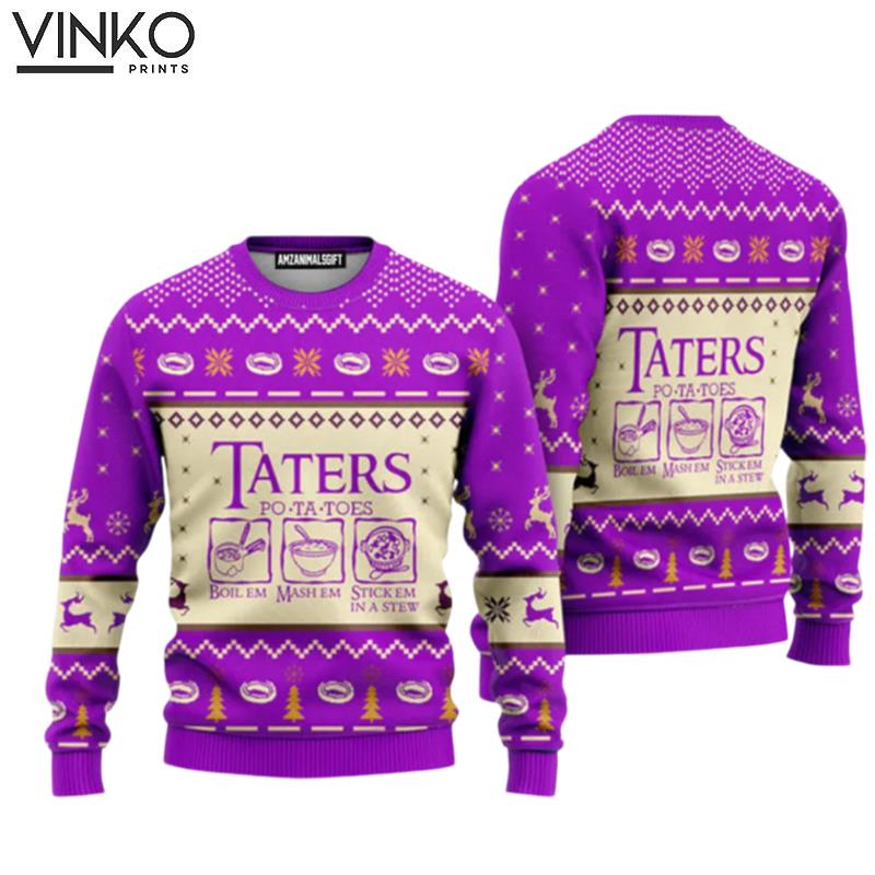 LOTR Potatoes Taters Purple Urly Ugly Christmas Sweater