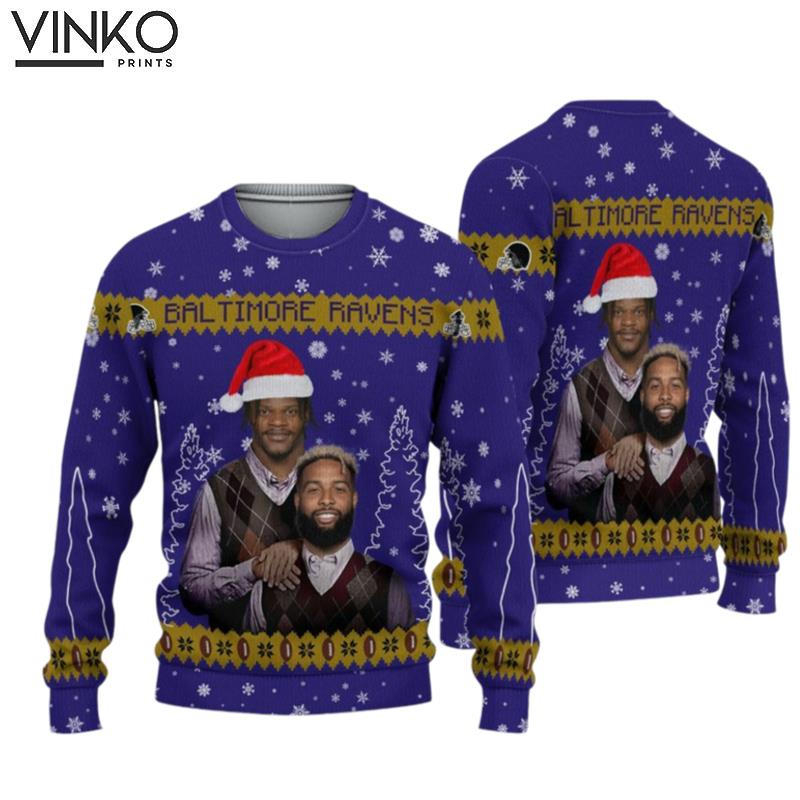 Lamar Jackson Odell Beckham Jr Baltimore Football Ugly Christmas Sweater