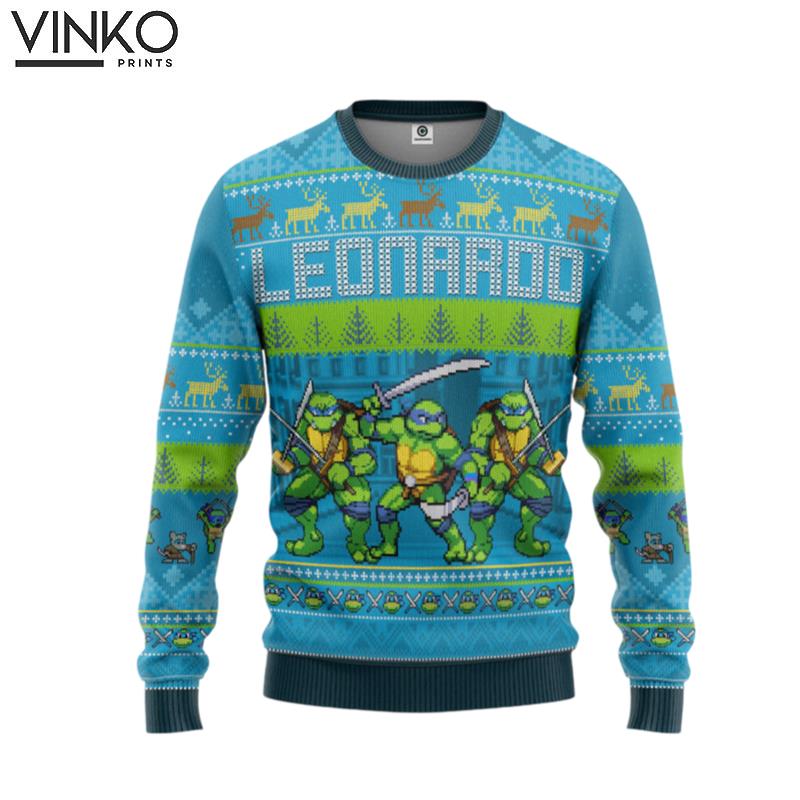 Leonardo TMNT Style Custom Ugly Christmas Sweater