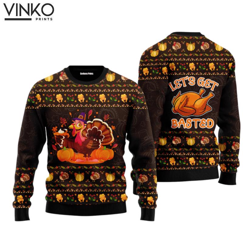 Lets Get Basted Turkey Thanksgiving Ugly Christmas Sweater