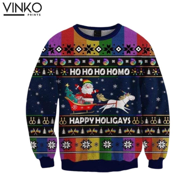 Lgbt Unicorn Hohoho Homo Happy Holigays Ugly Christmas Sweater