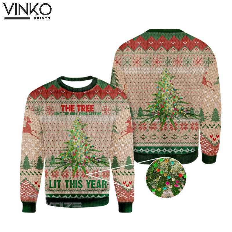 Lit This Year Weed Marijuana Bud Ugly Christmas Sweater