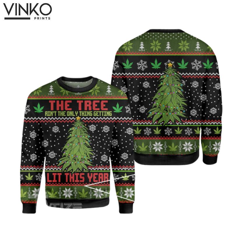 Lit This Year Weed Marijuana Ugly Christmas Sweater