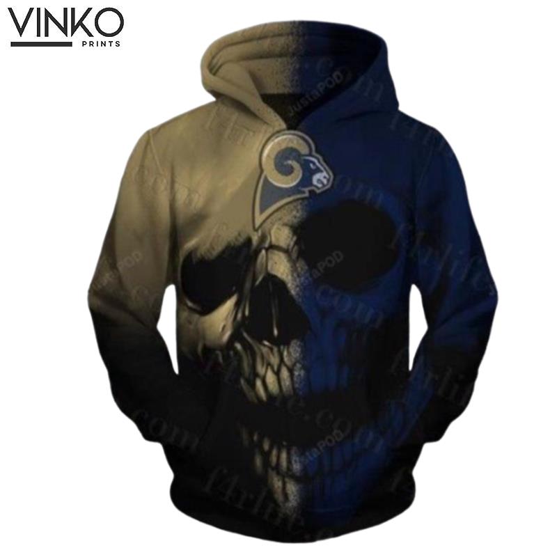 Los Angeles Rams Skull And Pered Custom Los Angeles Rams Graphic Hoodie