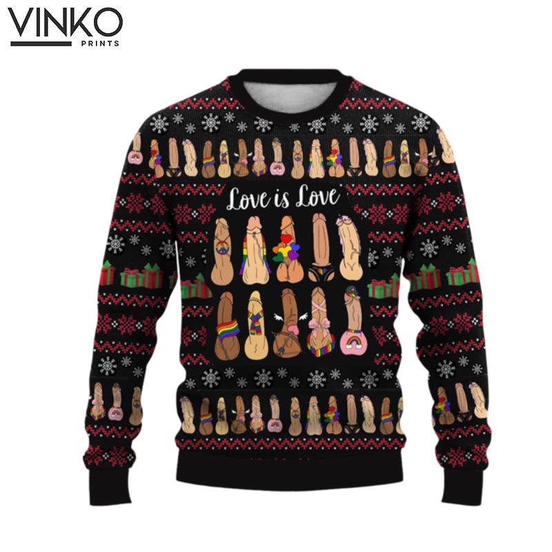 Love Is Love Cocks Printed Funny Idea Ugly Christmas Sweater