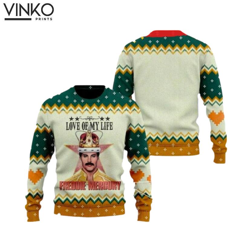 Love Of My Life Freddie Mercury Christmas 3D Ugly Christmas Sweater