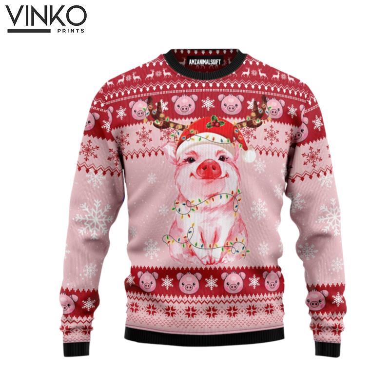 Lovely Pig Christmas Light Friends Pig Lovers Ugly Christmas Sweater