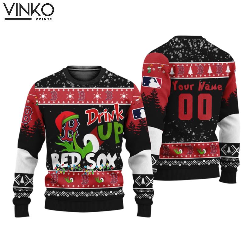 MLB Grinch Drink Up Boston Red Sox Custom Ugly Christmas Sweater