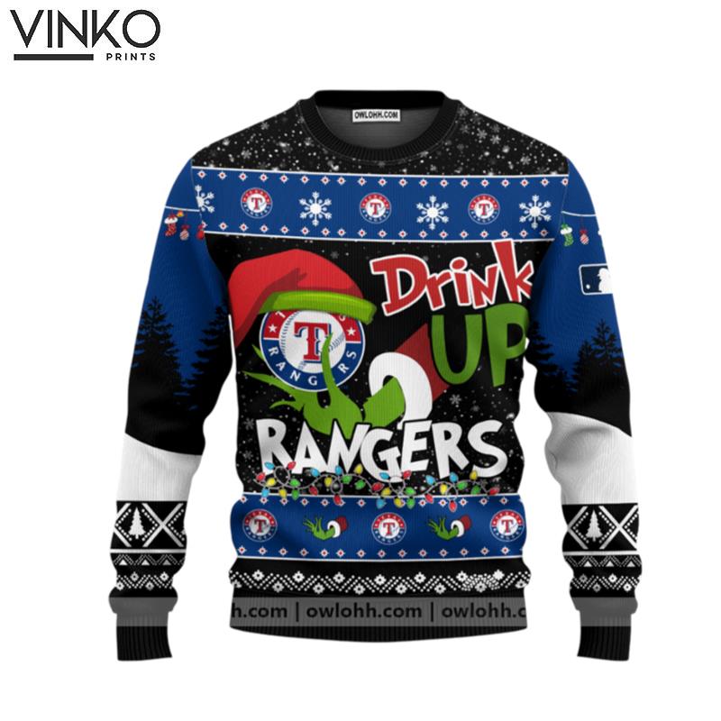 MLB Grinch Drink Up Texas Rangers Custom Ugly Christmas Sweater