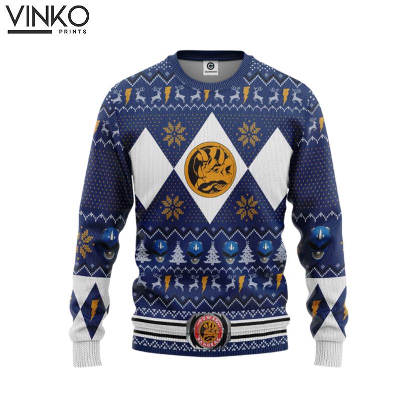 MMPR Blue Ranger Christmas Custom Ugly Christmas Sweater