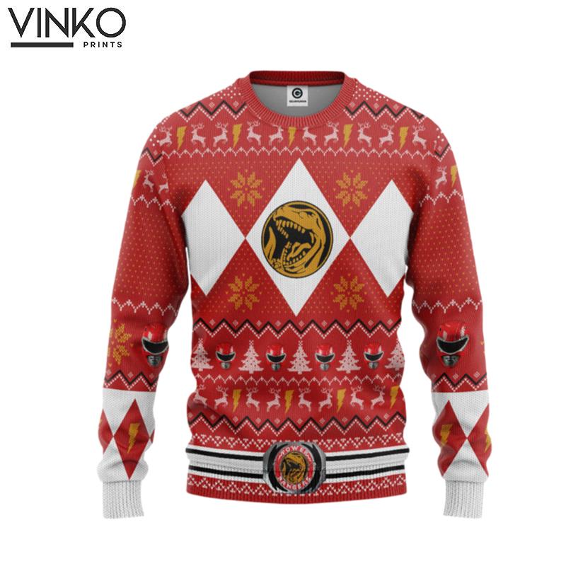 MMPR Red Ranger Christmas Custom Ugly Christmas Sweater