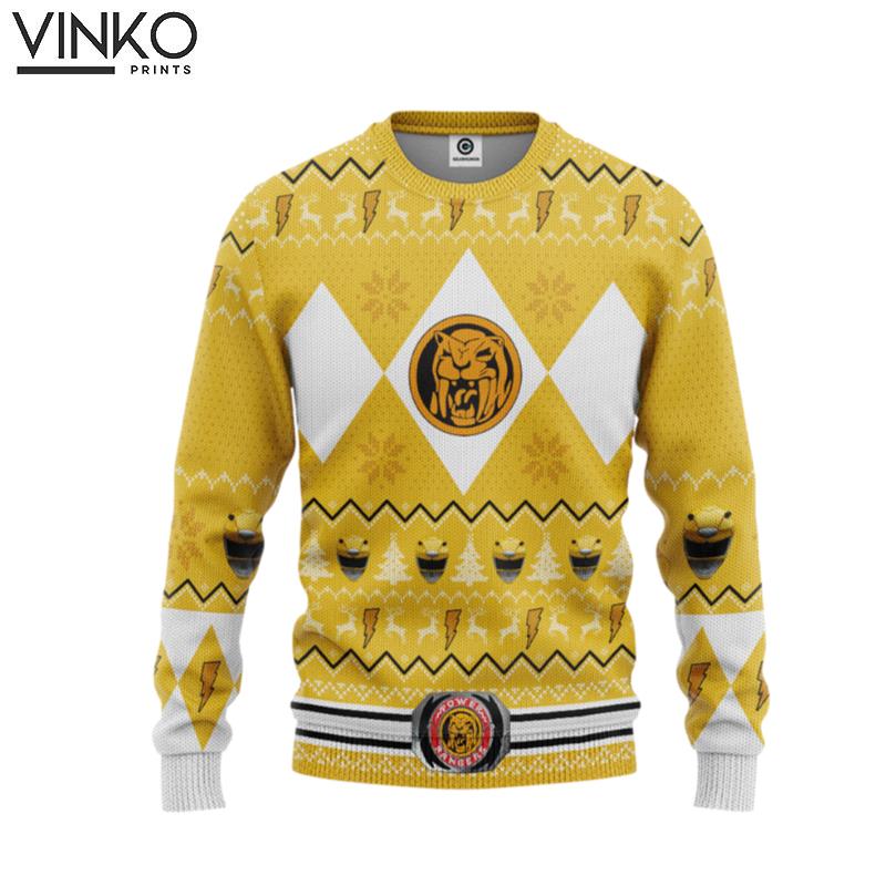 MMPR Yellow Ranger Christmas Custom Ugly Christmas Sweater