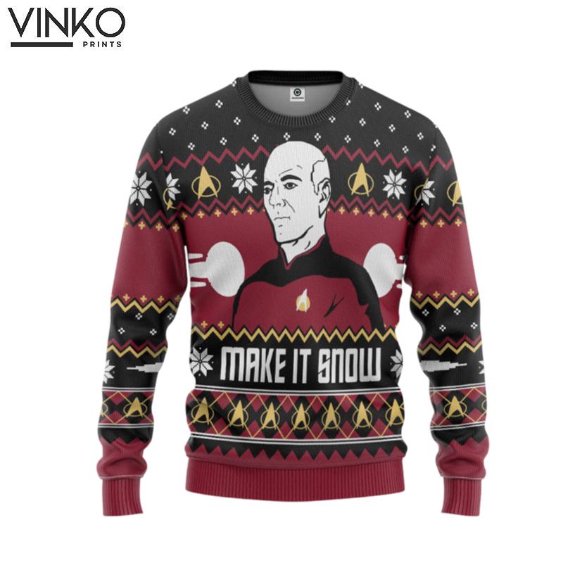 Make It Snow With Captian JeanLuc Picard Christmas Custom Ugly Christmas Sweater