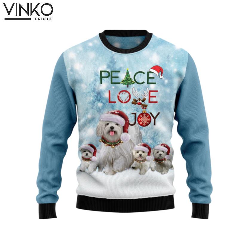 Maltese Peace Love Joy D1011 Ugly Christmas Sweater